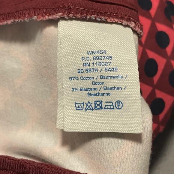 Boden Pants Womens 10R Red Black Geometric Print Stretch Cotton Casual Trousers - Picture 4 of 10